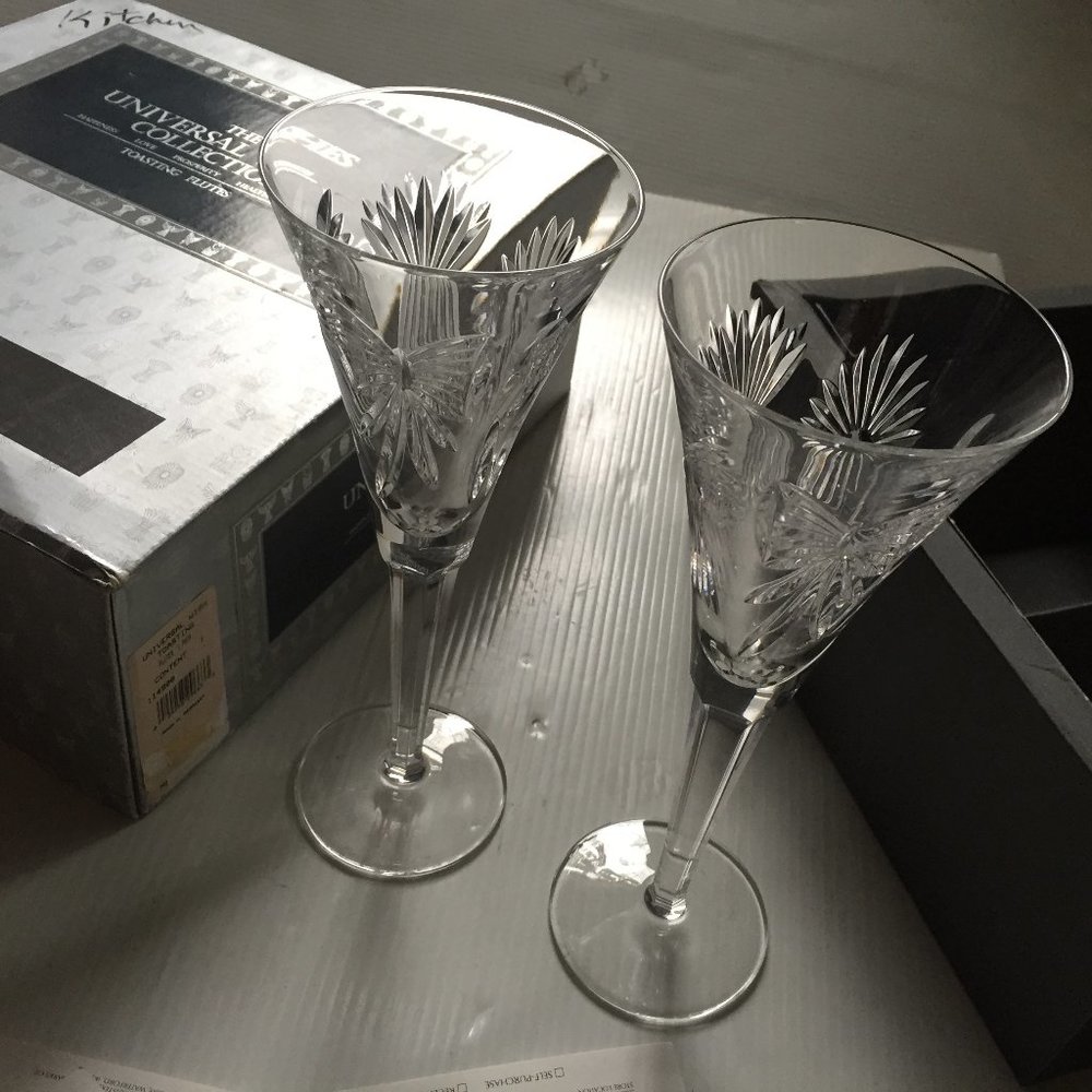 10" Tall Waterford ❤️ 5 Universal Wishes -Millennium Collection 2 Crystal Flutes - Picture 3 of 11